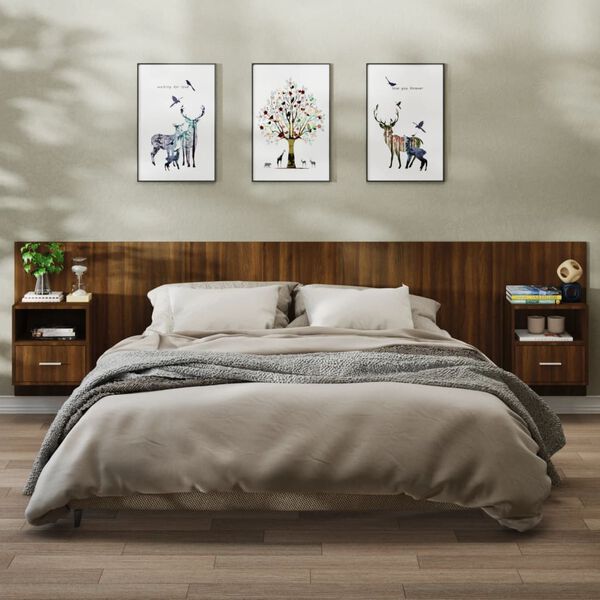 vidaXL Prie sienos montuojamos naktinės spintelės, 2vnt., rudos