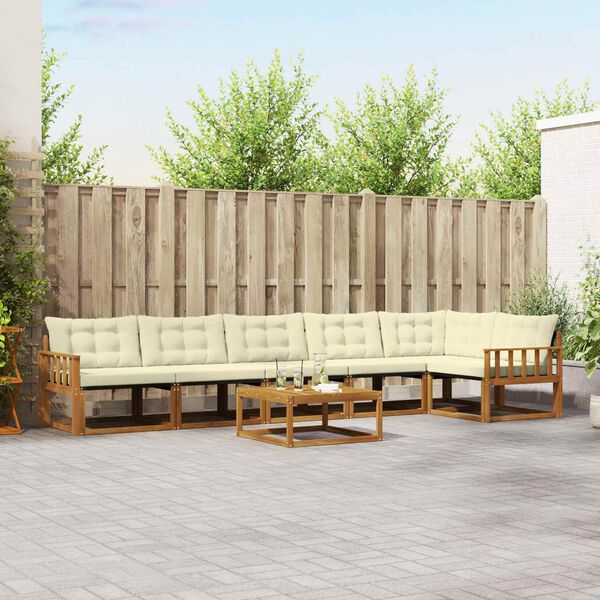 vidaXL Lauko sofos komplektas su pagalve 7 pcs Natūralus ir grietinėlė