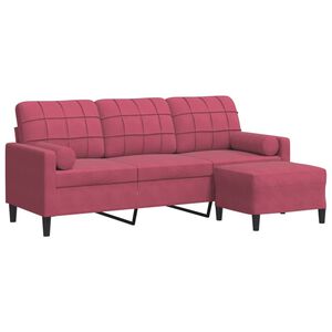 vidaXL Trivietė sofa su pakoja, raudonojo vyno spalvos, 180cm, aksomas