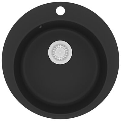 vidaXL Virtuvinė plautuvė, granitas, vieno dubens, apvali, juoda