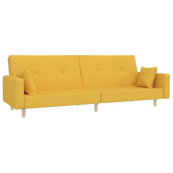 vidaXL Dvivietė sofa-lova su pakoja, geltonos spalvos, audinys
