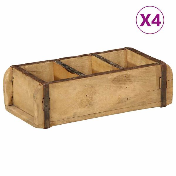 vidaXL Padėklas 4 pcs Ruda 30 x 14 x 9 cm Kietas atkurtas medis