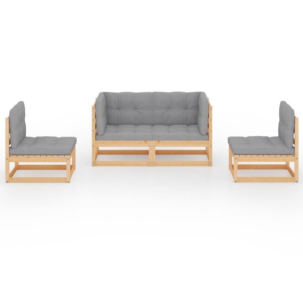 vidaXL Sodo komplektas su pagalvėlėmis, 4 dalių, pušies masyvas