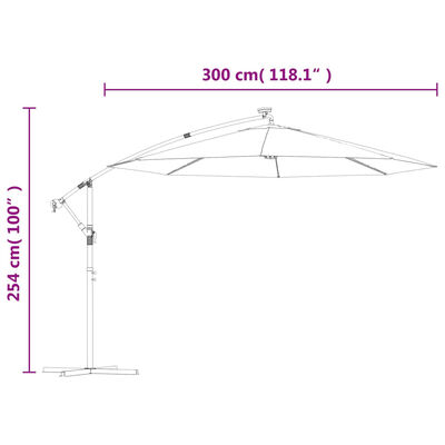 vidaXL Pakab. skėtis nuo saulės, LED, 300cm, metal. kotas, žalios sp.