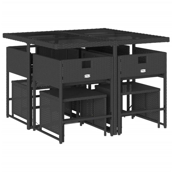 vidaXL Sodo komplektas su pagalvėlėmis, 9 dalių, juodas, poliratanas