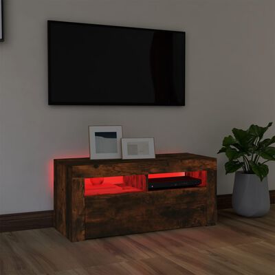 vidaXL TV spintelė su LED apšvietimu, dūminio ąžuolo, 90x35x40cm