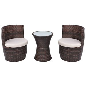 vidaXL Bistro baldų komplektas su pagalvėlėmis, 3d., poliratanas, rudas