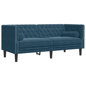 vidaXL Dvivietė chesterfield sofa su pagalvėlėmis, mėlyna, aksomas