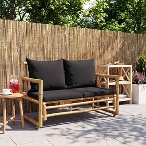 vidaXL Sodo suoliukas su pagalvėlėmis, 115 cm, bambukas