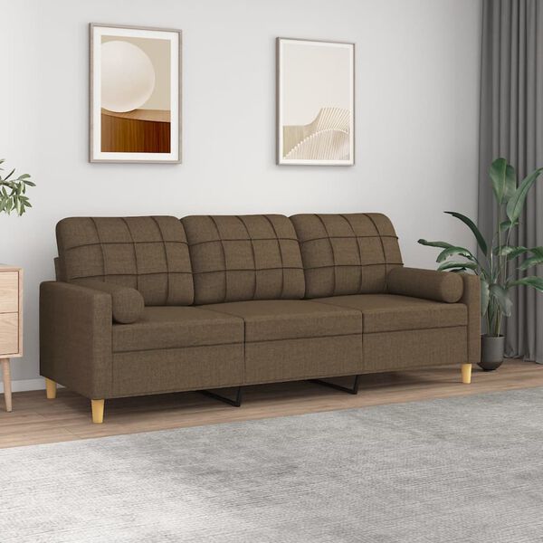 vidaXL Trivietė sofa su pagalvėmis, ruda, 180cm, audinys