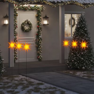 vidaXL Kalėdiniai šviestuvai su smaigais/LED, 3vnt., geltoni, 35cm