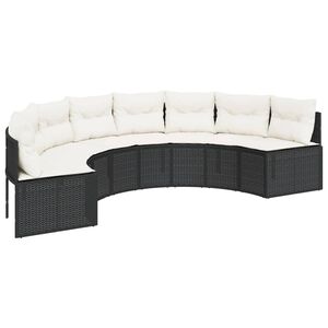 vidaXL Sodo sofa su pagalvėlėmis, juoda, poliratanas, pusapvalė