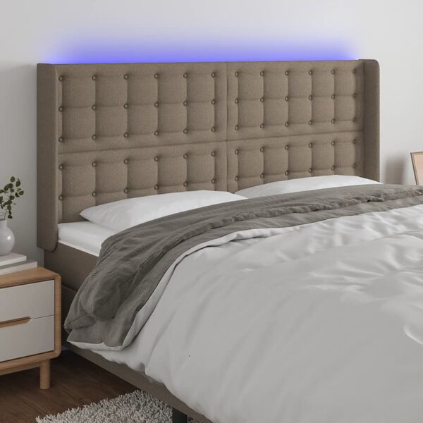 vidaXL Galvūgalis su LED, taupe spalvos, 163x16x118/128cm, audinys
