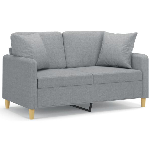 vidaXL Dvivietė sofa su pagalvėlėmis, &scaron;viesiai pilka, 120cm, audinys