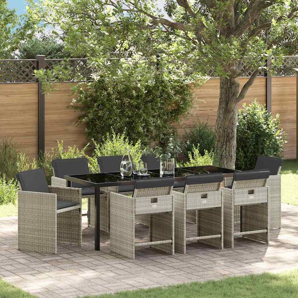 vidaXL Sodo valgomojo komplektas 9 pcs &Scaron;viesiai pilka poliratanas