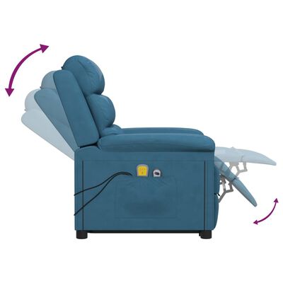 vidaXL Atsistojantis masažinis krėslas, mėlynos spalvos, aksomas