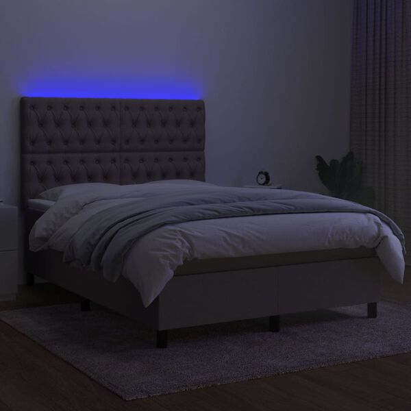 vidaXL Lova su spyruoklėmis/čiužiniu/LED, taupe, 140x190 cm, audinys