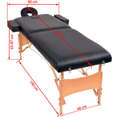 vidaXL Sulankstomo masažo stalo ir taburetės rinkinys, juodas, 2 zonų