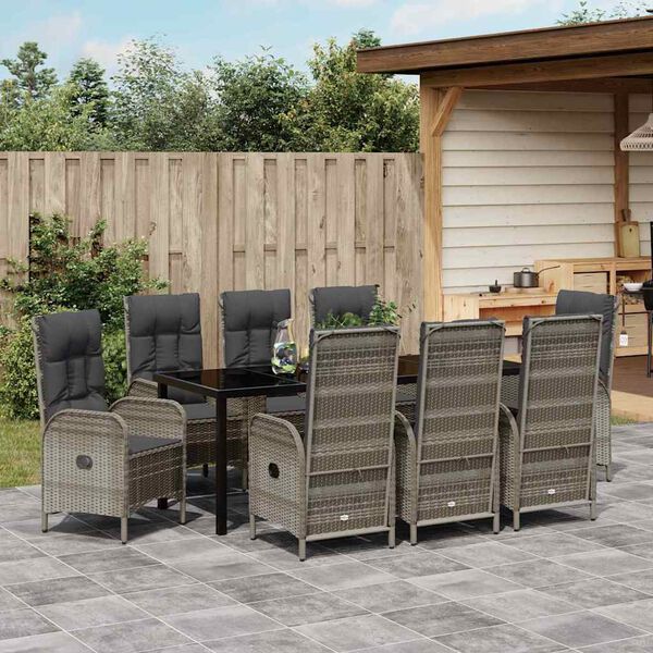 vidaXL Sodo valgomojo komplektas su pagalve 9 pcs Pilka poliratanas