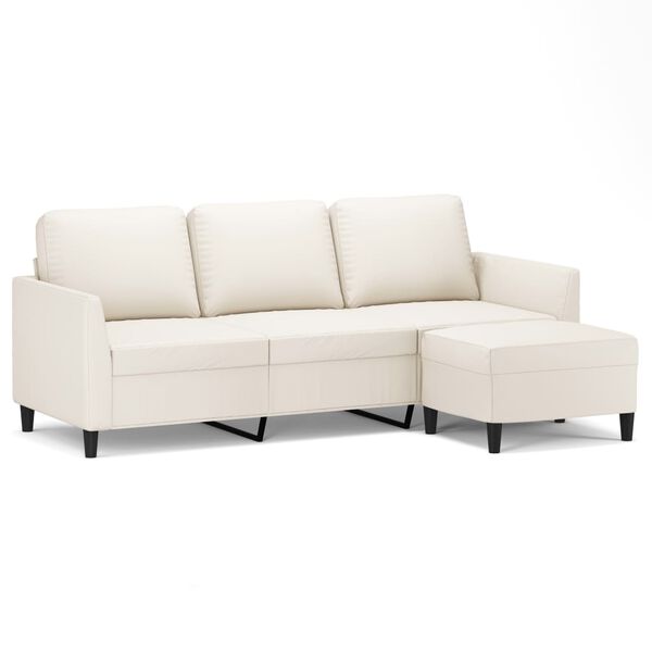 vidaXL Trivietė sofa su pakoja, kreminės spalvos, 180cm, dirbtinė oda