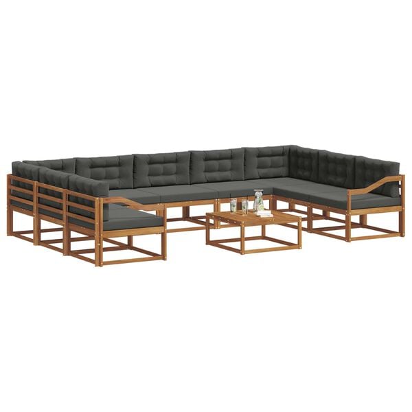 vidaXL Lauko sofos komplektas 10 pcs Natūralus ir antracitas