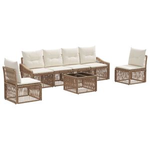 vidaXL Sodo Sofų Rinkinys 7 pcs Smėlio poliratanas