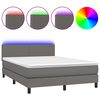 vidaXL Lova su spyruoklėmis/čiužiniu/LED, pilka 140x190cm dirbtinė oda