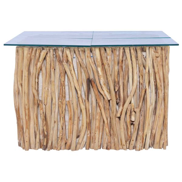 vidaXL Kavos staliukas su stikliniu stalviršiu, 66x66x40cm, tikmedis