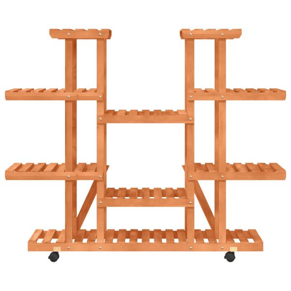 vidaXL Gėlių stovas su ratukais, 110x25x115cm, eglės medienos masyvas