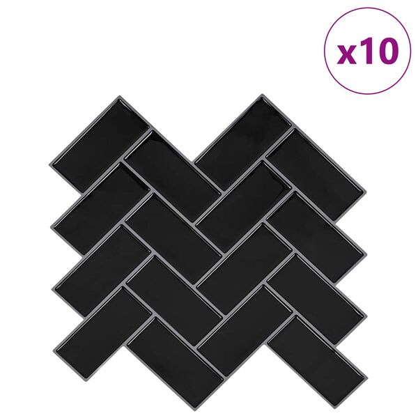 vidaXL Žuvies kaulo plytelė 10 pcs Juoda 30 x 30 cm