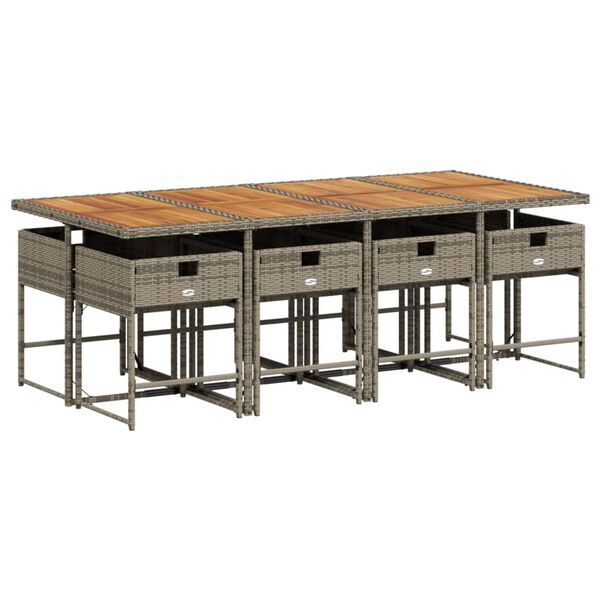 vidaXL Sodo komplektas su pagalvėlėmis, 9 dalių, pilkas, poliratanas