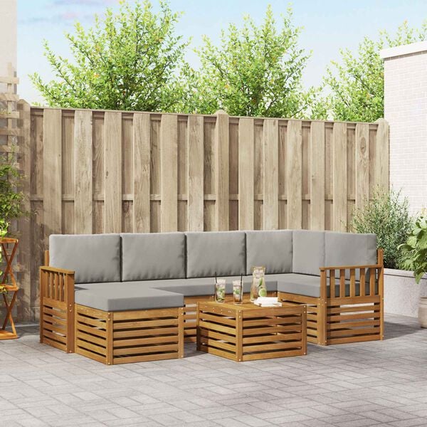 vidaXL Sekcijos sofų komplektas 7 pcs Natūrali ir &scaron;viesiai pilka