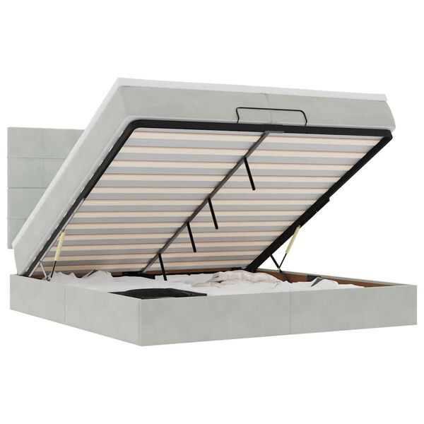 vidaXL Osmanų lovos rėmas su čiužiniais, pilkas, 200x200cm, aksomas