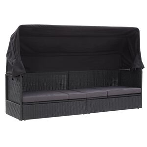vidaXL Lauko sofa-lova su stogeliu, juodos spalvos, poliratanas