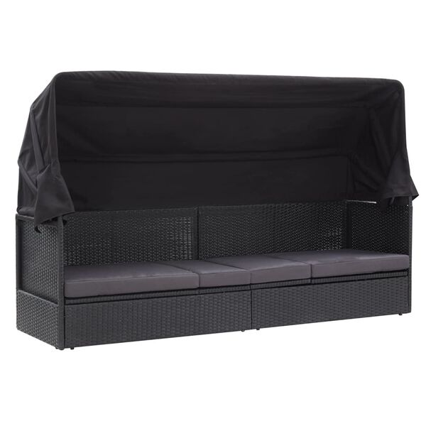 vidaXL Lauko sofa-lova su stogeliu, juodos spalvos, poliratanas
