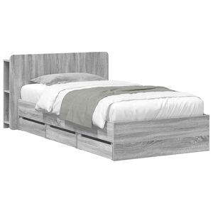 vidaXL Lovos rėmas su saugojimu ir nugara Pilka Sonoma 75 x 190 cm