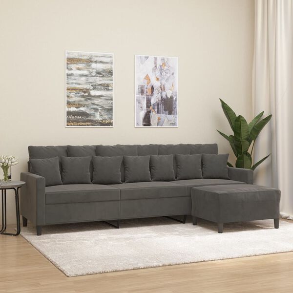 vidaXL Trivietė sofa su pakoja, tamsiai pilkos spalvos, 210cm, aksomas