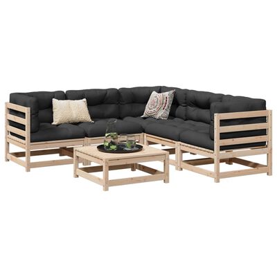 vidaXL Sodo sofos komplektas, 6 dalių, pušies medienos masyvas
