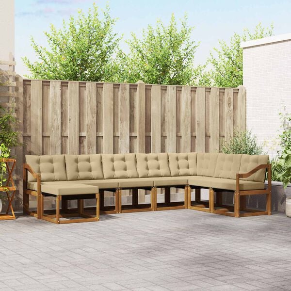 vidaXL Lauko sofos komplektas su pagalve 8 pcs Natūralus ir bežinis