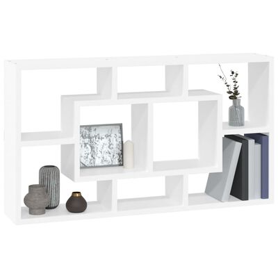 vidaXL Sieninė eksponavimo lentyna, 8 skyriai, baltos spalvos, blizgi