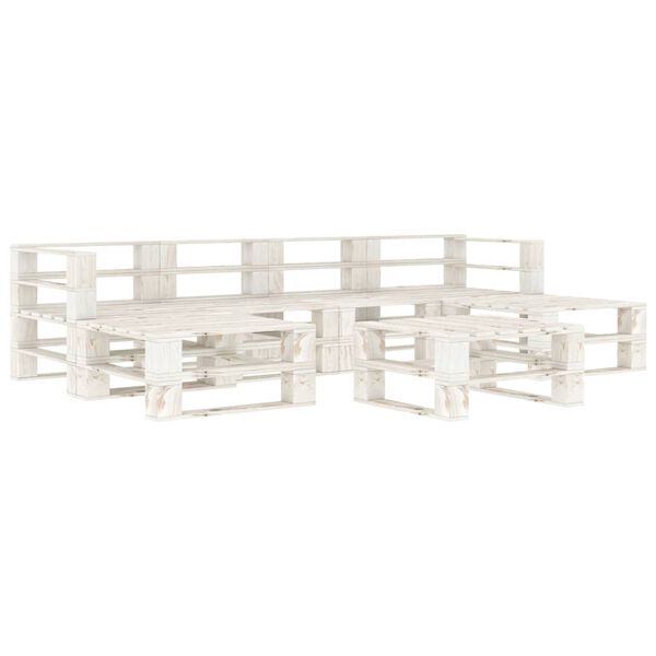 vidaXL Sodo poilsio komplektas i&scaron; palečių, 7 dalių, baltas, mediena