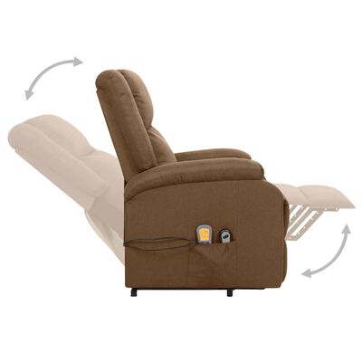 vidaXL Atsistojantis masažinis krėslas, rudos spalvos, audinys