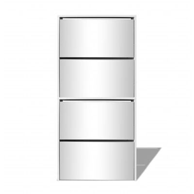 vidaXL Batų dėžė, 4 lygių su veidrodžiais, balta, 63x17x134cm