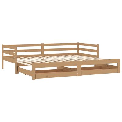 vidaXL Ištraukiama lova, medaus ruda, 2x(90x200)cm, pušies masyvas
