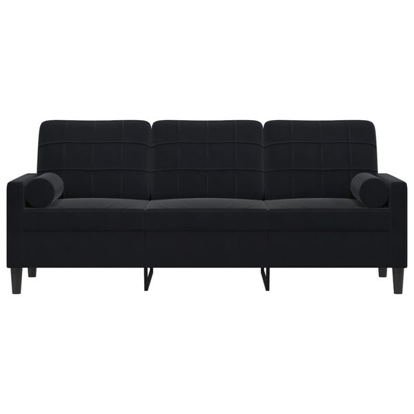 vidaXL Trivietė sofa su pagalvėlėmis, juodos spalvos, 180cm, aksomas