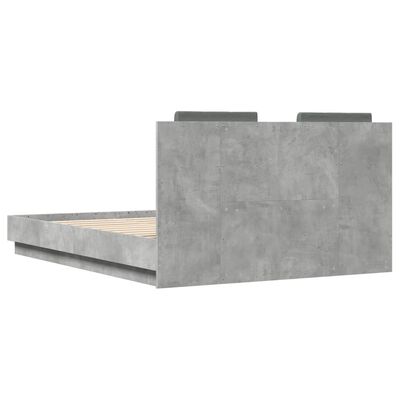 vidaXL Lovos rėmas su galvūgaliu ir LED, betono pilkas, 120x190cm