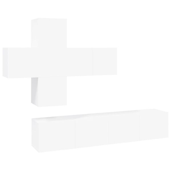 vidaXL Televizoriaus spintelių komplektas, 7 dalių, baltas, mediena