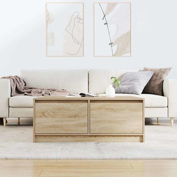 vidaXL kavos staliukas su stalčiais, sonoma ąžuolas, 100x100x40 cm