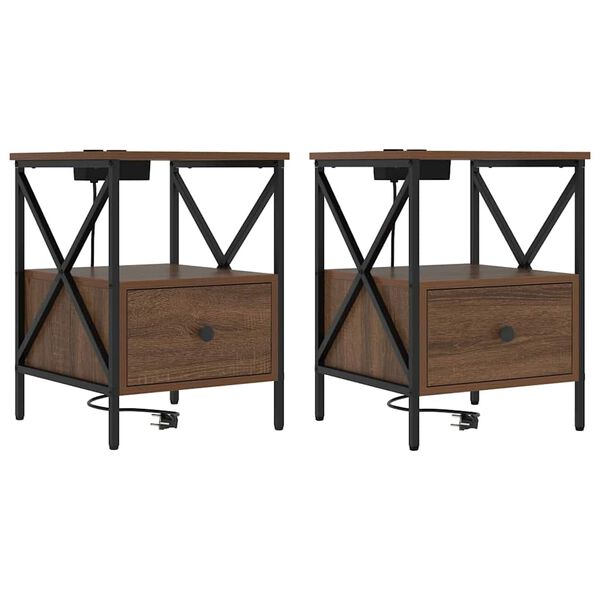 vidaXL &Scaron;alia lovos spintelė 2 pcs Rudas ąžuolas 41,5 x 40,5 x 55 cm