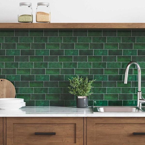 vidaXL Metro plytelė 10 pcs Tamsiai žalia 29.4 x 21.4 cm